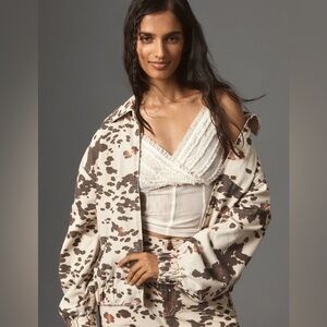 Pilcro Anthropologie Cream and Brown Cow-Print Bomber Rylie Jacket